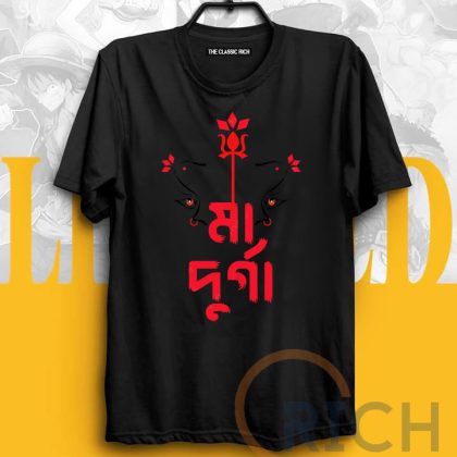 Maa Durga Printed The classic Rich Brand Black T-Shirt High Quality cotton Fabric