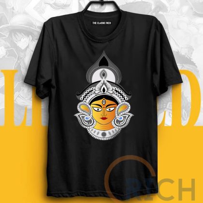 Maa Durga Rubber Printed The classic Rich Brand Black T-Shirt High Quality cotton Febric