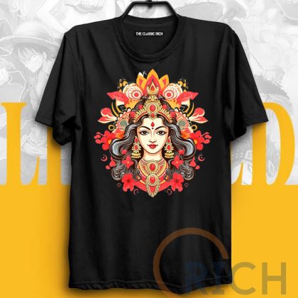 Maa Durga Printed The classic Rich Brand Black T-Shirt High Quality cotton Febric